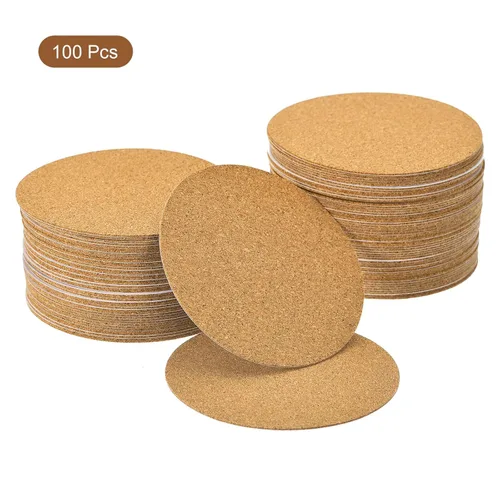 Miniatura 3 de UXCELL 100 Piezas de Corcho Redondo Autoadhesivo, Láminas de Respaldo de Azulejos de Corcho de 3.5" x 3.5" para Manualidades DIY, Marrón