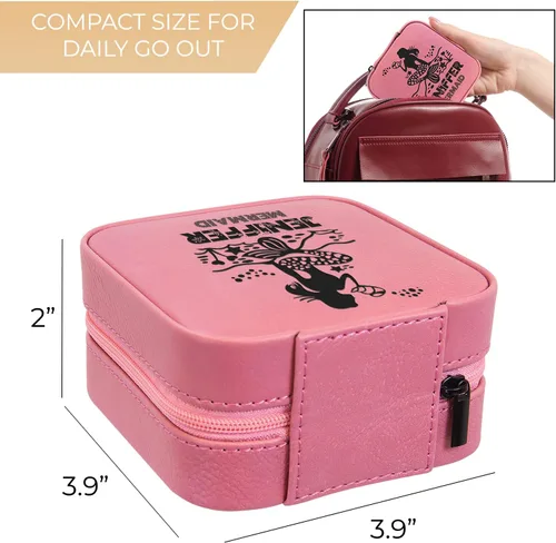 Miniatura 3 de Joyero de viaje personalizado con espejo portátil personalizado opcional, organizador de joyas de cuero sintético, pequeño soporte para anillos