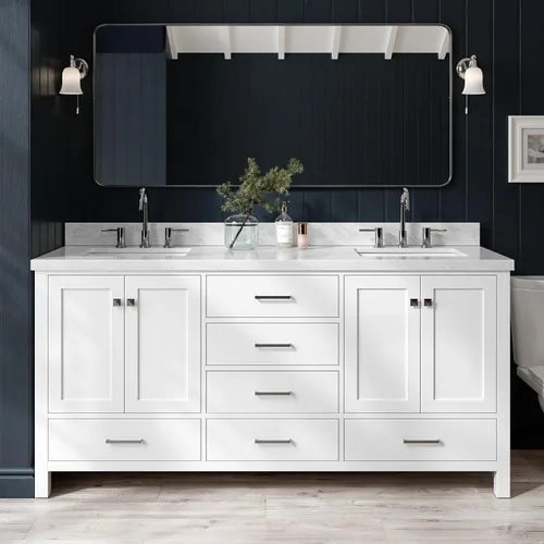 Miniatura 18 de ARIEL Cambridge - Mueble de baño espresso de 43 pulgadas con fregadero, borde de mármol italiano de carrara de 1.5 pulgadas, madera maciza