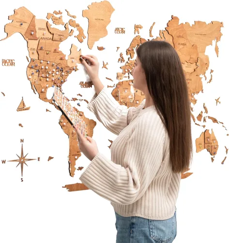 Miniatura 10 de ENJOY THE WOOD Mapa del Mundo de Madera 3D Arte de Pared Decoración de Pared Grande - Mapa de Viajes del Mundo - Idea de Regalo para Cualquier Terra