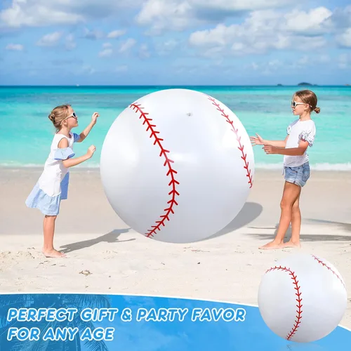 Miniatura 6 de Meooeck 2 pelotas inflables gigantes de béisbol de 40 pulgadas para playa, pelotas deportivas inflables de béisbol blanco, juegos de piscina