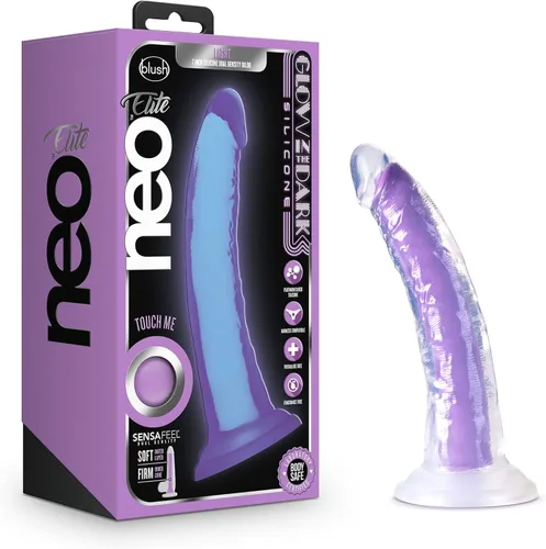 Neo Elite - Consolador anal de silicona que brilla en la oscuridad de 7.5 pulgadas, pene realista de doble densidad con ventosa para principiantes,