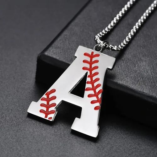 Miniatura 4 de VEEHOO Collar de béisbol para hombres y niños, letra inicial de la A a la Z, joyería de béisbol con colgante de joyería de béisbol para niños