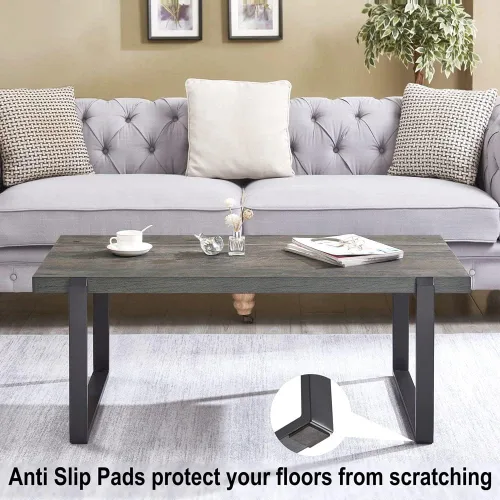 Miniatura 6 de EXCEFUR Mesa de café moderna, mesa central de madera rústica y metal, mesa de té rectangular de cóctel para sala de estar, gris, 44 pulgadas