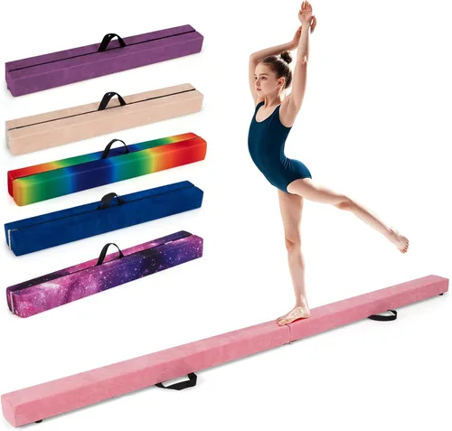 Miniatura 15 de Giantex Haz de equilibrio de 7/8/9 pies, haz de gimnasia plegable con asas de transporte, base de goma antideslizante para niños, haz de gimnasia