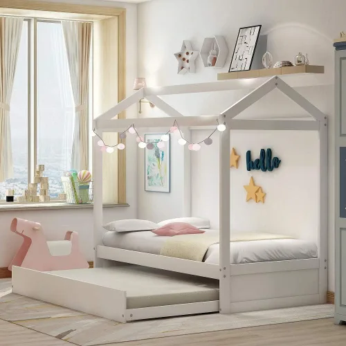 Bastidor para cama tamaño Twin, con techo y cerca, no incluye box spring