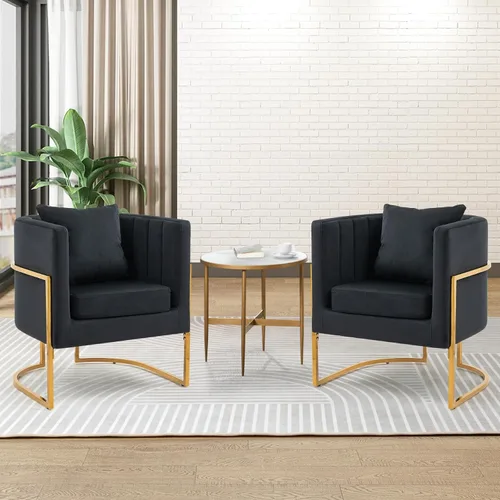 Miniatura 11 de Silla de Acento Moderna de Terciopelo, Sillón Tapizado Tipo Barril de Mediados de Siglo con Almohada para Sala de Estar, Cómoda Silla Individual