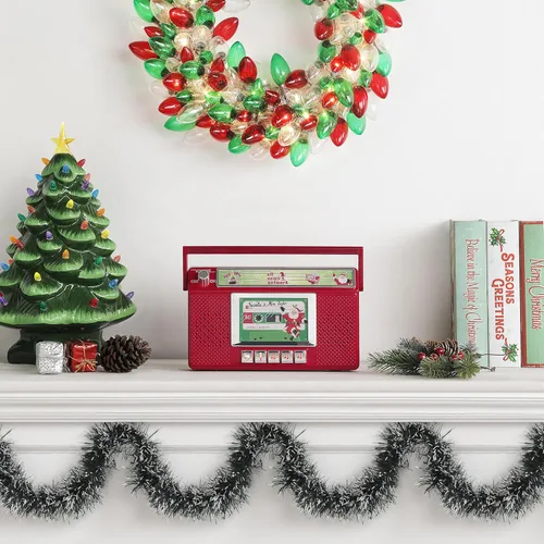 Miniatura 4 de Mr. Christmas Santa's Boom Box Radio – Boombox de Navidad retro de 10 pulgadas con luces LED, 9 canciones navideñas, 3 estaciones de radio de Santa