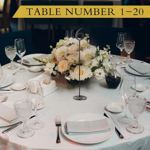 Miniatura 5 de Therwen 20 piezas Números de mesa de metal 1-20 Números de mesa para recepción de boda Figura de escritorio de acero inoxidable de 30 cm con base