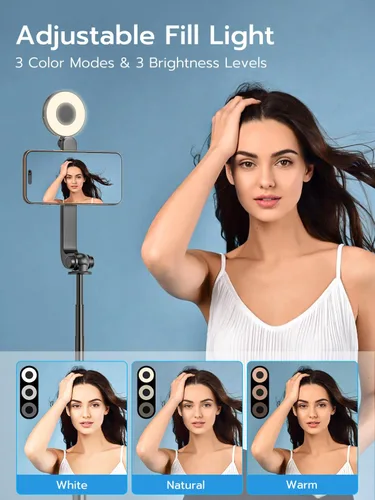 Miniatura 3 de USKEYVISION Palo de Selfie Magnético con Trípode, Luz y Control Remoto, Trípode para Teléfono con Soporte Magnético para Magsafe, Soporte Giratorio