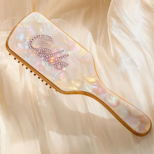 Miniatura 13 de Cepillo de pelo de paleta de bambú, grueso, cerdas de bambú, cepillo desenredante para masajear el cuero cabelludo, mujeres, blanco concha