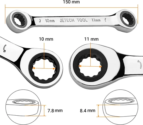 Miniatura 2 de Jetech Llave de trinquete de doble extremo de caja de 0.315 in x 0.394 in, llave métrica de trinquete de 72 dientes, llave de engranaje resistente