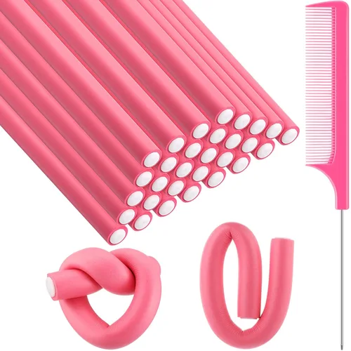 Miniatura 17 de Syhood 30 varillas rizadoras flexibles de 9.45 pulgadas, rodillos de espuma suave sin calor, 1 peine de cola de rata, peine de cola de rata