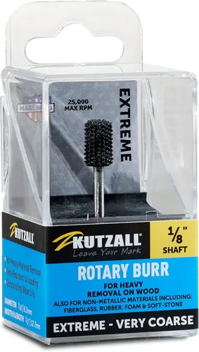 Kutzall Rebaba cilíndrica extrema, eje de 1⁄8", muy gruesa - Broca para tallar madera para Dremel, Foredom, DeWalt, Milwaukee. carburo de tungsteno