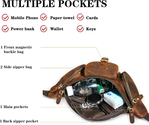 Miniatura 6 de Grueso caballo loco cuero senderismo equitación viaje al aire libre cinturón riñonera riñonera pequeña bolsa de teléfono para hombres mujeres 380