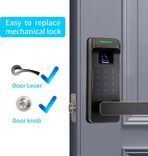 Miniatura 4 de Cerradura de puerta de huellas dactilares, control completo de aplicación resistente, teclado sin llave con mango reversible, perfecto para puertas