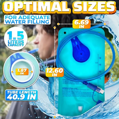 Miniatura 2 de Bolsa de agua para mochila de senderismo, bolsa de hidratación de material TPU de 1L/1.5L con marca legible, tapa de apertura grande, tapa