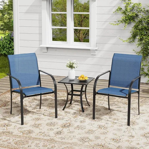 VICLLAX Juego de 2 sillas de patio pequeñas para exteriores, juego de sillas apilables para patio y mesa de comedor cuadrada para porche delantero,
