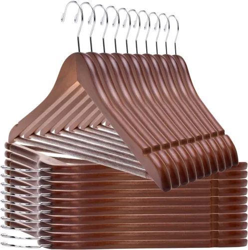 Miniatura 20 de Perchas de madera de calidad – Juego de 20 perchas ligeramente curvadas – Perchas de madera maciza con elegantes ganchos cromados – Ropa resistente