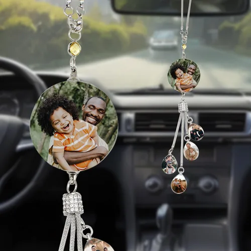 Miniatura 25 de Accesorios de coche colgantes de cristal con foto personalizada para mujeres y hombres, imágenes personalizadas para espejo retrovisor del Style 17