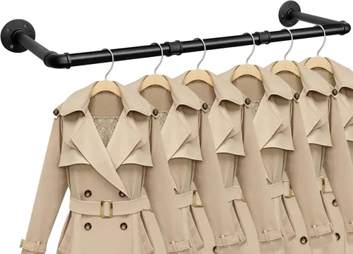 Miniatura 9 de Perchero Industrial de Tubo de Hierro para Colgar Ropa, Barra de Ropa Montada en Pared DIY, Estante de Ropa de Alta Resistencia para Dormitorio