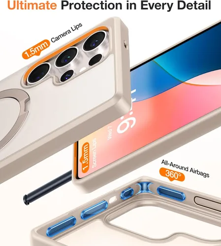 Miniatura 6 de TORRAS Funda magnética de albaricoque pálido para Galaxy S25 Ultra [compatible con Magsafe] soporte de anillo, a prueba de golpes, translúcida