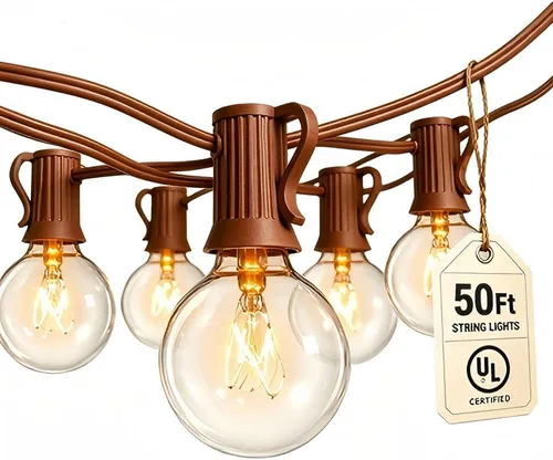 Miniatura 13 de Cadena de luces navideñas para exteriores de 25 pies, luces de patio globo G40 con 27 bombillas de vidrio transparente (2 de repuesto), luces