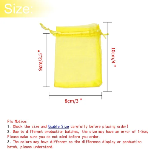 Miniatura 3 de Dealglad 100pcs Drawstring Organza bolsas de joyería caramelo para fiestas, casamientos, regalos Amarillo