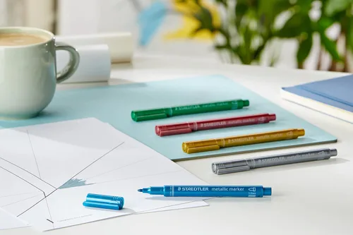 Miniatura 2 de STAEDTLER 8323-S BK3 Pack of Gold and Silver Metallic Pens and a White Marker Pen
