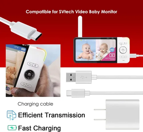 Miniatura 3 de Cargador adaptador de CA de 5 V y cable de carga USB tipo C de 5 pies compatible con Medela Freestyle Flex Swing Maxi Pump, Vtech RM5754 RM5764