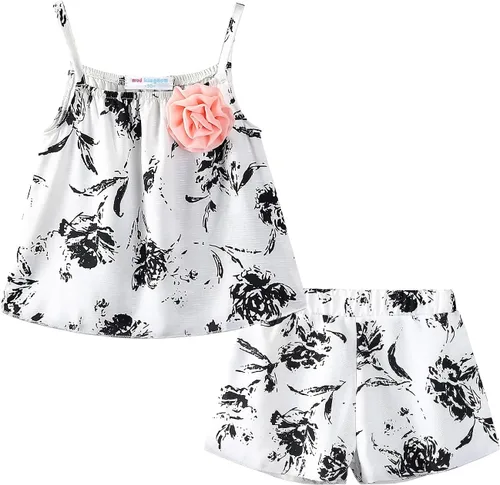 LittleSpring Conjunto de verano para niñas con camiseta sin mangas y pantalones cortos florales