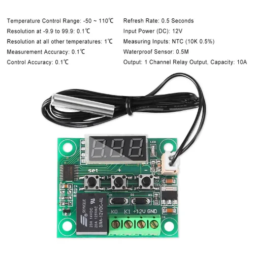 Miniatura 4 de UMLIFE 2 piezas de módulo controlador de temperatura con estuche, XH W1209 pantalla LED módulo termostato digital con sonda NTC impermeable -50~110℃
