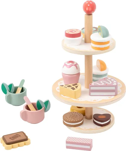 Miniatura 11 de Juego de comida de postre de madera, juego de comida para niños, juego de fiesta de té para niñas pequeñas, juegos de accesorios de cocina de madera