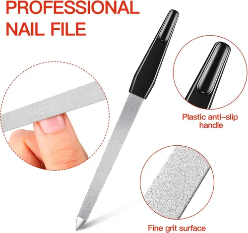 Miniatura 2 de 12 limas de uñas de metal de 6.7 pulgadas, lima de uñas de acero inoxidable de doble cara con mango antideslizante, uñas de los pies, herramienta