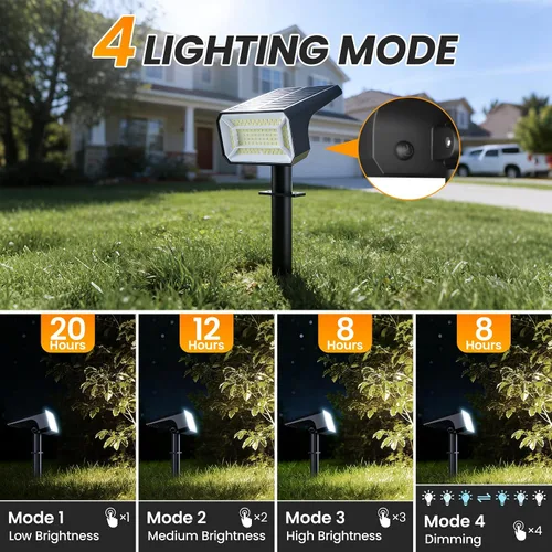 Miniatura 3 de Fabrito Paquete de 4 focos solares para exteriores, impermeables, IP67, [108 LED, 4 modos], focos del atardecer al amanecer con batería de 1500 mAh