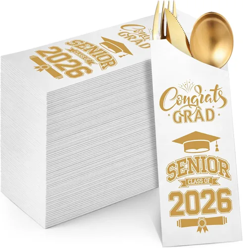 Miniatura 9 de Ireer 100 bolsas de papel para cubiertos de papel, fundas para utensilios de cocina para fiesta de graduación, decoración de mesa de centro de mesa