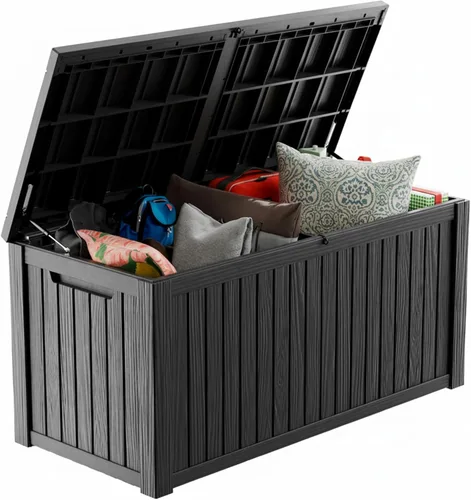 Miniatura 10 de Caja de almacenamiento para exteriores de 30 galones, impermeable, caja de resina para terraza, con cerradura, para muebles de patio, jardín
