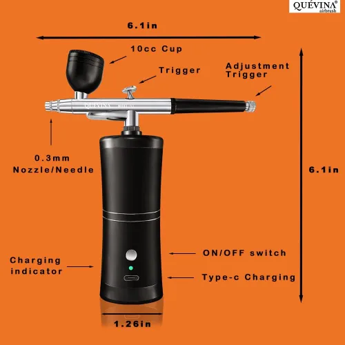 Miniatura 5 de Quevina - Kit de aerógrafo inalámbrico, con limpiador y diluyente, pistola pulverizadora de cepillo de aire portátil de mano, mini compresor