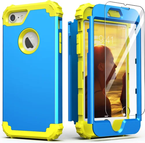 Miniatura 30 de IDweel Funda para iPhone 8, para iPhone 7 con protector de pantalla, 3 en 1, híbrida resistente a prueba de golpes, funda de policarbonato duro