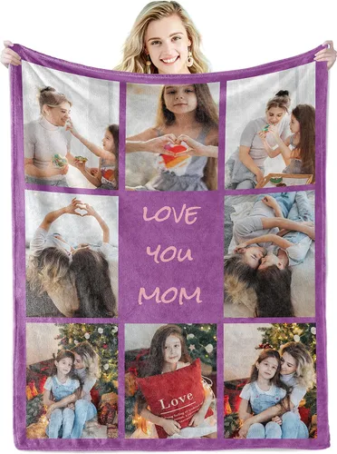Miniatura 25 de Youltar Regalos personalizados para el día de la madre para mamá, manta de fotos personalizada de hija e hijo, 6 collages de fotos de 30 x 40