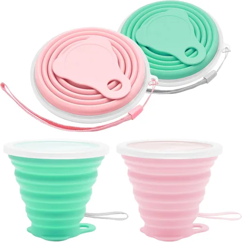 Miniatura 11 de Litoexpe 2 Pack Taza de Viaje Plegable de Silicona, Juego de Tazas de Camping Portátiles con Tapas, Gris y Azul Gris & azul