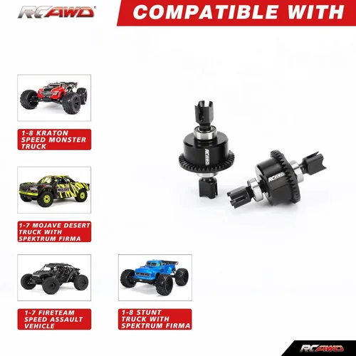 Miniatura 3 de RCAWD Juego de 2 piezas de diferenciación trasera delantera, espiral 43T 10k aceite para Arrma 1/7 Fireteam Mojave 1/8 Karton Notorious Outcast Negro