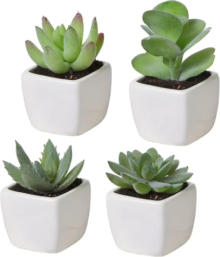 Miniatura 7 de MyGift Surtido de plantas suculentas rojas artificiales, mini plantas falsas del desierto en macetas cuadradas blancas, juego de 3 Rojo (juego de 3)