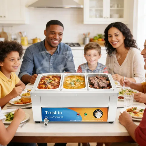 Miniatura 9 de Treshin Calentador de alimentos comercial de 3 sartenes, capacidad de 21 cuartos de galón, 1200 W, de acero inoxidable, calentador de alimentos