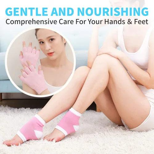 Miniatura 3 de Juego de guantes y calcetines hidratantes, forro de gel de terapia fría, guantes hidratantes sin dedos y calcetines para el talón, guantes