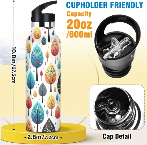 Miniatura 2 de Kids Water Bottle with Straw 20 Oz, Kids Stainless Steel Vacuum Insulated Water Bottle for Travel or School, BPA-Free, Playful Trees