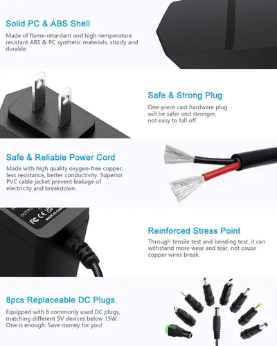 Miniatura 5 de ALITOVE Adaptador de fuente de alimentación de 5 V 2 A, cargador de 5 voltios, 10 W, CA, 100-240 V, 50-60 Hz, cable de alimentación de repuesto