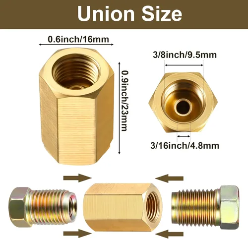 Frienda Surtido de 12 piezas de accesorios de línea de freno de 3/8 pulgadas-24 hilos para tubo de 3/16 pulgadas (4 uniones, 8 tuercas)