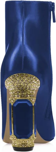 Miniatura 128 de FSJ Botas de tacón alto con punta puntiaguda para mujer, con tacón alto, con cremallera lateral brillante, estilo casual, para uso diario, zapatos