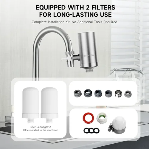 Miniatura 8 de Filtro de agua para grifo de fregadero, purificador de agua de acero inoxidable para fregadero de cocina, reduce PFAS, plomo, cloro